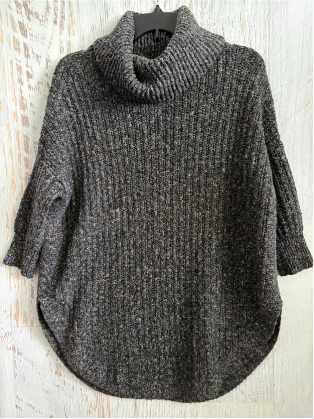 Women's Express Cowl Neck Sweater 3/4 Sleeve Size M Grey Multicolor Speckled